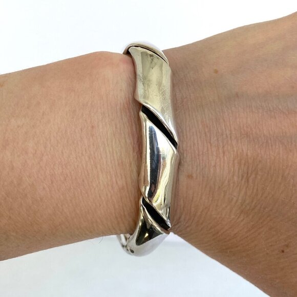 Sterling Silver 925 Heavy Chunky Oval Twisted Cuff Bracelet Sz 6.5" 33g - Picture 3 of 16